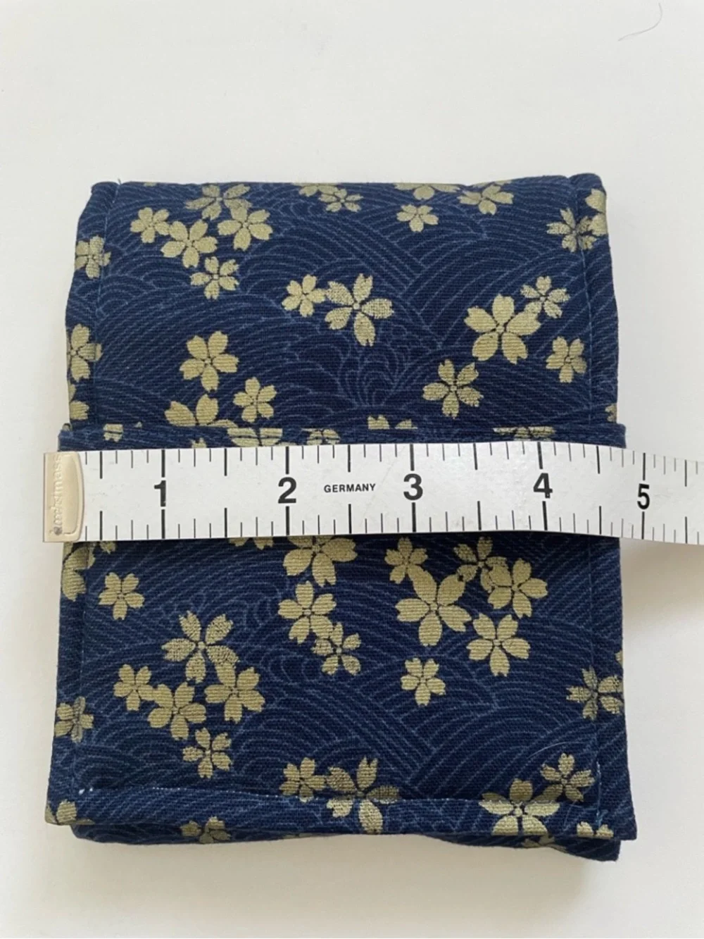 Blue gold sakura flower japanese fabric fountain pen pouch case new
